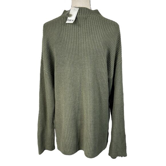 Bar III X-Large Sweater Mock V-Neck Cutout Side Slits Long Sleeve Zip Cuff Olive - Picture 5 of 8